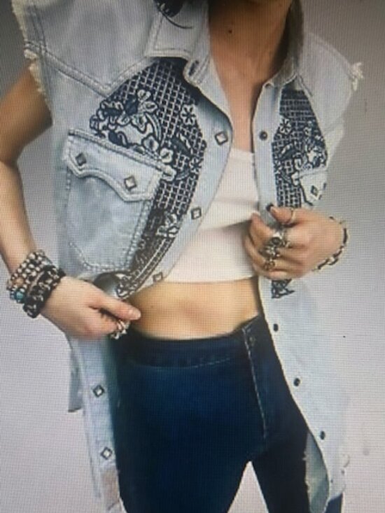 We the Free x Free People Tops - We the Free x Free People Western Wear Cutoff Denim Embroidered Fray Snap Top
